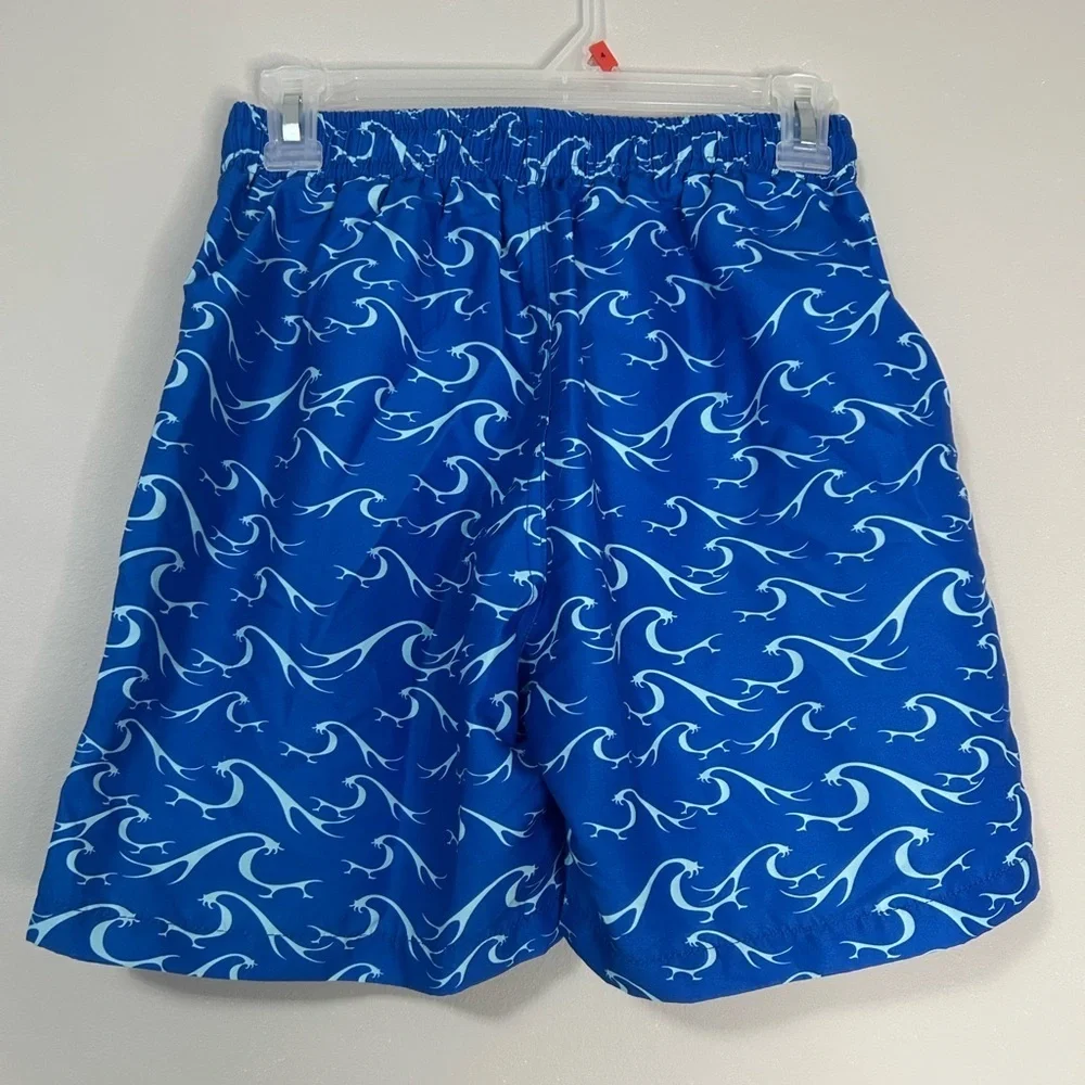 Boy’s Blue Wave Pattern Swim Board Shorts, Size 10